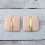 Vintage Stud Earrings Dusky Retro Peachy Pink Square with Gold Tone 1" Photo 0