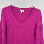 Ann Taylor LOFT sweater L pullover V neck cable knit rabbit hair blend fuchsia Photo 1
