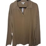 Topshop  Basic Oversized Long Sleeve Polo Top - Olive Green Size Medium 8/10 NWT Photo 0