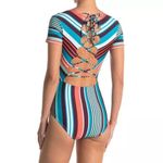 Laundry by Shelli Segal  Multicolor Striped Lace Up Back One Piece Swimsuit Photo 9