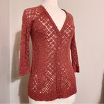 Pink Rose  Sheer Crochet Button Up Cardigan Mocha Umber S Small Photo 3