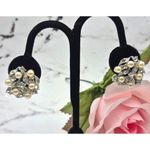 None Silver Tone Crystal & Faux Pearl Cluster Earrings Screw Back Formal Beautiful 1" Photo 1