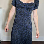 Good American  Blue and Black Leopard Print Puff Sleeve Midi Dress Size 2 Photo 0