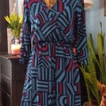 Everly Blue & Fuchsia Graphic Block Print Roll Up Sleeve Pull On Mini Dress Photo 4