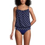 Lands' End Chlorine Resistant Blouson Tankini Swimsuit Blue Polka Dot upf50 14DD Photo 7
