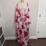 Amoureuse Plus 5X The Luxe Satin Long Peignoir Set 2 Piece Floral Romantic Sexy Pink Photo 1