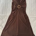 Candie's Candie’s Brown Sleeveless Ring Detail Midi Dress L Glam Mob Wife Cocktail Party Photo 13
