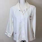 Christopher & Banks  white embroidered beach summer 3/4 sleeve button down shirt Photo 0