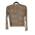 Princess Polly Womens Top Mock Neck Sheer Long Sleeve Leopard Print Brown 2 Photo 1