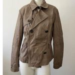 Vintage Beige Leather Distressed Double Breasted Blazer Jacket Missing Belt S Photo 0