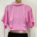 ZARA  Satin Short Sleeve Blouse Cropped V Neck Collared 
Hot Pink Small New Photo 4