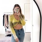 For Love & Lemons Celeste Twist Front Crop Sweater In Green Photo 4