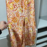Paisley slip mid length dress w/ slit Orange Size XS Photo 1