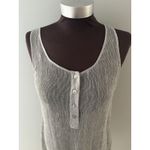 Eileen Fisher  Tunic Top XS Gray Silver Woven Italian Linen Mesh Henley Photo 1