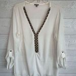 Charlotte Russe  off white sheer roll tab blouse with rhinestone accent Size XS Photo 0