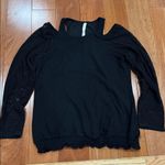 Nanette Lepore Black Mesh Sleeve Cold Shoulder Blouse size L Photo 0