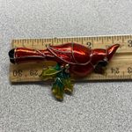 Festive Gold Tone Red Enamel Cardinal Bird Holly Leaf Christmas Brooch Photo 2
