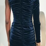 ZARA  holiday formal evening christmas Elegant Navy Blue Velvet Dress Photo 15
