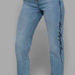 Karl Lagerfeld  High Rise Above Ankle Straight Leg Jeans with Black Side Script Photo 0