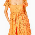 Lilly Pulitzer Kay Babydoll EYELET Dress Cantaloupe Oversize Pinwheel Sz 6 Photo 0