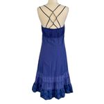 Free People Vintage Midi Dress Strappy Smocked Lace Eyelet Ruffled Navy Blue 10 Photo 6