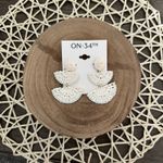 ON 34th Off White Stone Beading Boho Woven Raffia Drop Earrings Photo 3