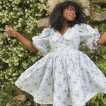 Selkie Mary Jane Puff Dress Cottagecore Milkflower Blue White Size 1X EUC Photo 0