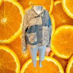 POL  Denim Jacket Women Size L Distressed Colorblock Patchwork Blue Tan Photo 1