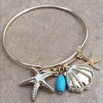Two Tone Turquoise Beach Charm Bangle Bracelet Gold Photo 0