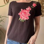 Emma James Floral Embroidered Black Top Photo 4