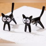 Super cute black cat earrings 😺 with butt for post funny cartoon kitten Photo 0