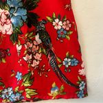 City Streets bright red floral and bird button front dress size small Photo 8