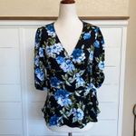 Banana Republic Ecovero Black Floral Botanical 3/4 Sleeves Wrap Top Sz XS Photo 2