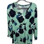 Croft & Barrow  Teal Blue Floral Long Sleeve VNeck Top Size XL Casual Whimiscal Photo 0