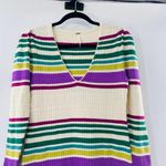 Free People Gidget Ivory Striped Long Sleeve V-Neck Knit Sweater Dress Size M Photo 3