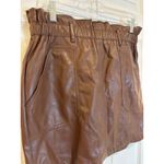 Haute Monde Brown Faux Leather Paperbag Waist Mini Skirt with Pockets, Casual Chic Photo 3