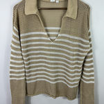 Gap Sweater M Beige Stripe Cotton Open Knit Polo Quiet Luxury Coastal Preppy Photo 0