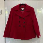 st. john's bay St. John’s Bay Cashmere And Wool Blend Pea Coat Deep Red Size Medium NWOT Photo 0