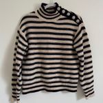 J.Crew  Cable-Knit Mock-neck Pullover Sweater Size Small Stripe Jewel Buttons Photo 1