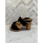 Coach Heels Womens 7 Valeann Cork Block Black Suede Round Open Toe High Gold Photo 4