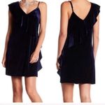 19 Cooper NEW Navy Blue Velvet Velour Ruffle Asymmetrical Mini Dress Size XS Photo 5