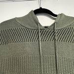 Garage  M Olive Green Open Knitted Monochrome Striped Cropped Hoodie Pullover Photo 7