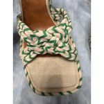 ASOS Braided Sandals Square Toe Block Heel Espadrille Style Green Cream size 7 Photo 4