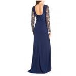 Tadashi Shoji  Mesh & Crepe Long Sleeve Gown Photo 3