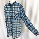 Band of Gypsies New Plaid Chiffon Roll Tab Sleeve Button Down Shirt Tunic Blue Photo 6