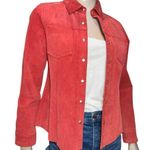 Territories Vintage Womens Size S Red Suede Leather Trucker Snap Up Shirt Jacket Photo 0