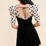 For Love & Lemons  Black Velvet Mini Dress with Polka Dot Sleeves Photo 1