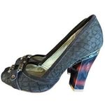 Elaine Turner Platform Heels Open Toe Brown Suede Tortoise Shell Heel Gold Hardw Size 6.5 Photo 0