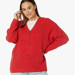 Madewell NEW Plus Asherton Waffle Henley Sweater in red, Christmas sweater, 1X Photo 0