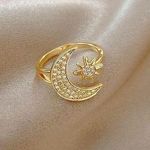 18K Gold Plated Adjustable Moon Star Ring for Women Photo 0